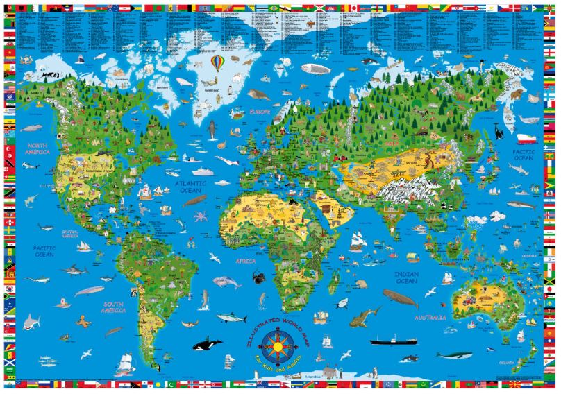 Children & Adult's Illustrated Map of  World 