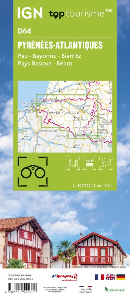 D64 - Pyrenees-Atlantiques - IGN Top 100 Tourist Map