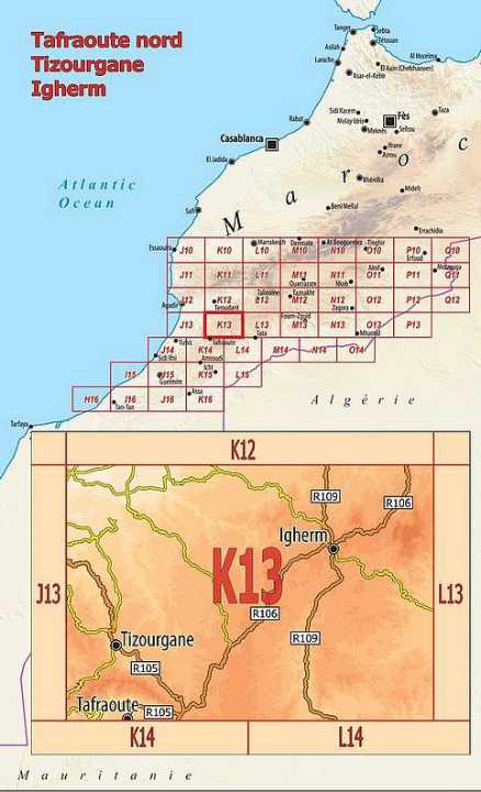 Huber Map No. K13 - Tafraoute Nord, Tizaourgane & Igherm (Morocco)