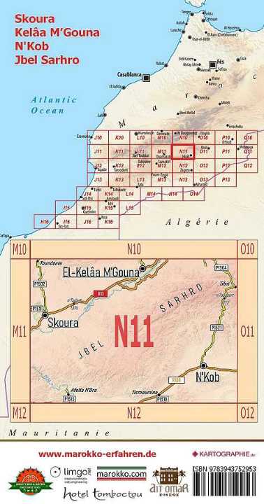 Huber Map No. N11 - Skoura, Kelaa M'Gouna, N'Kob, Jbel Sarhro (Morocco)