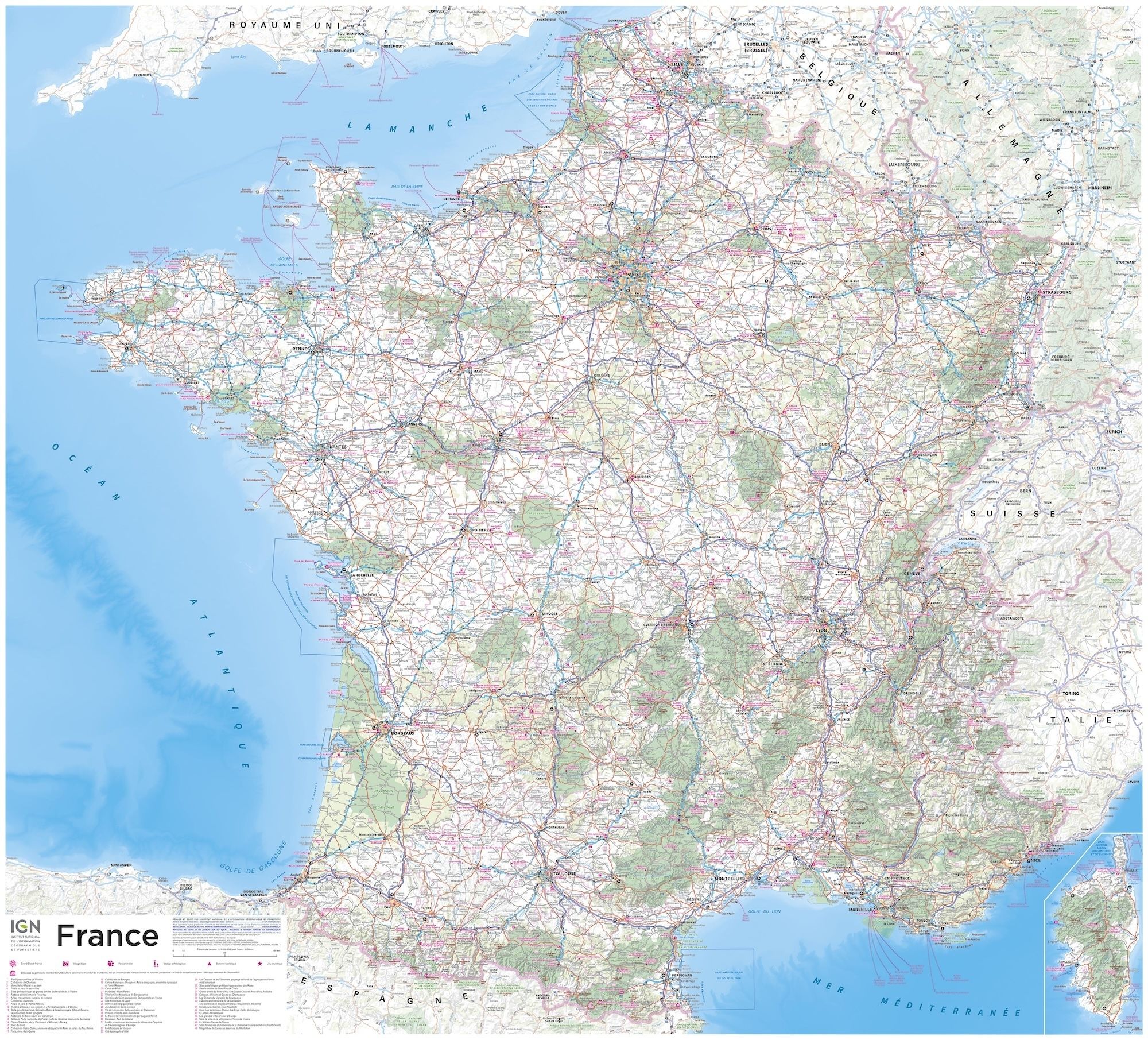 IGN France Topographical Wall Map - Plastised 