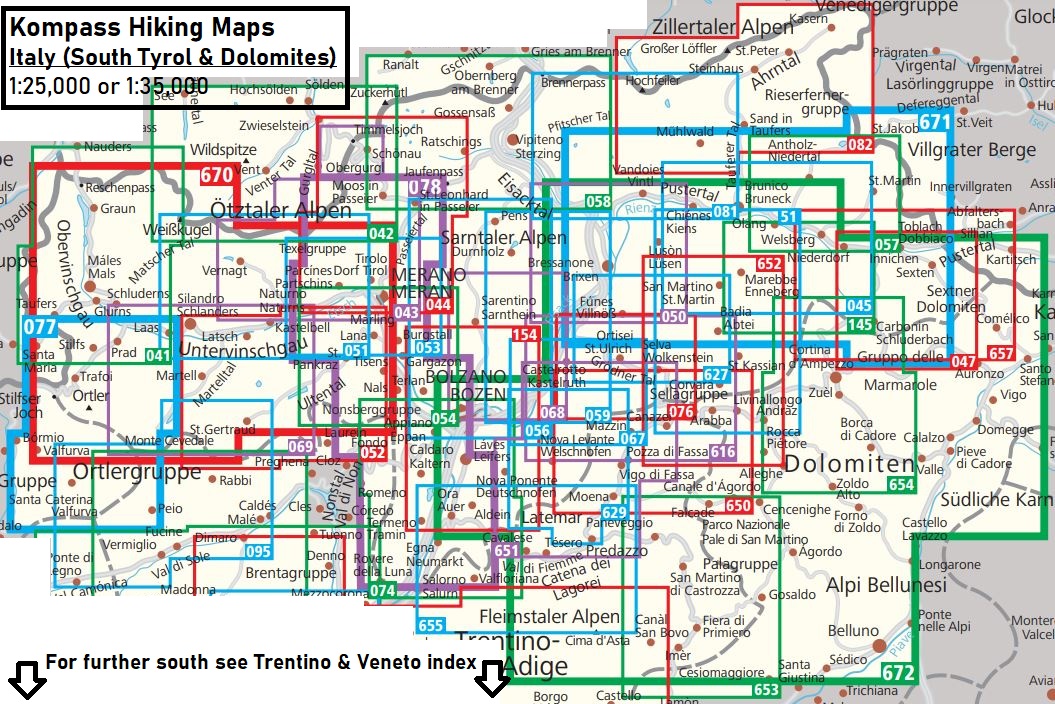 Kompass Walking Maps for Italy Dolomite area